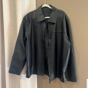 Men's Lambskin Black Leather Coat, Super Soft, Zippered Pockets, Size XL